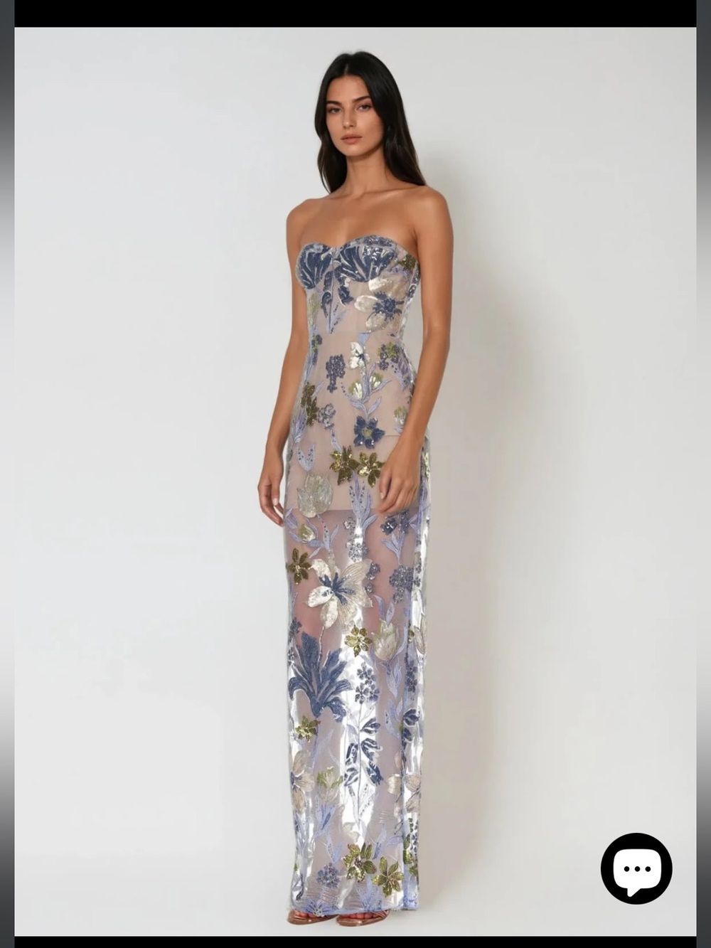 Mew Mews Nakoa Strapless Sequin Embroidered Maxi Dress In Blue